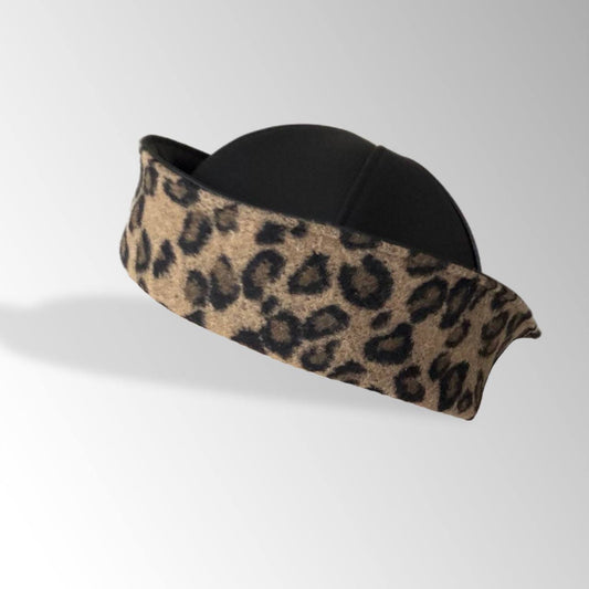 Handmade Eco Leather Fabric Sailor Hat With Ribbon and Leopard Print