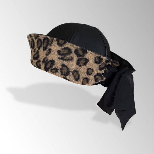 Handmade Eco Leather Fabric Sailor Hat With Ribbon and Leopard Print